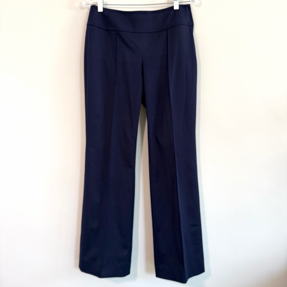 St. John Collection Stretch Pintuck Side Zip Wide Waistband Navy Trousers Size 6